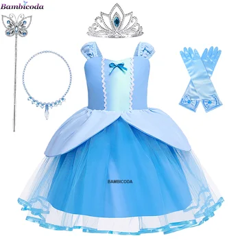 Hamupipőke cosplay jelmez gyerekruhák lányoknak Hercegnő ruha koronás kesztyűvel Születésnapi parti báli ruha baba jelmez