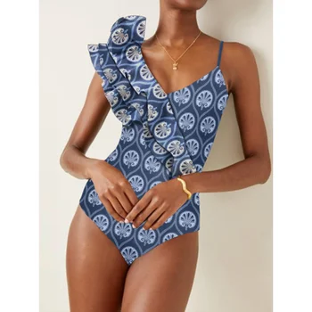 Divat nyomat fodros egyrészes fürdőruha Aszimmetrikus nyaralás strandruházat designer fürdőruha nyári szörfözés