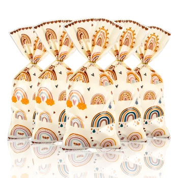 50db Boho Rainbow átlátszó átlátszó átlátszó műanyag zacskó születésnapi zsúr dekorációk Candy Cookie kenyér csomagolás Táska Esküvői kellékek