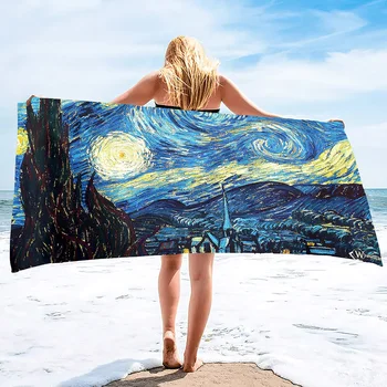 Van Gogh Starry Night Print strandtörölközők nedvszívó mikroszálas utazómedence Úszás szörfözés törölközők Könnyű textil fürdőlepedő