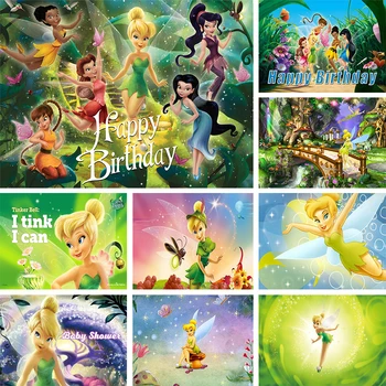 Disney Csodaország Tinker Bell Háttér Lányok születésnapi zsúr Mese Elvarázsolt erdő Pán Péter fotó háttér Banner dekoráció