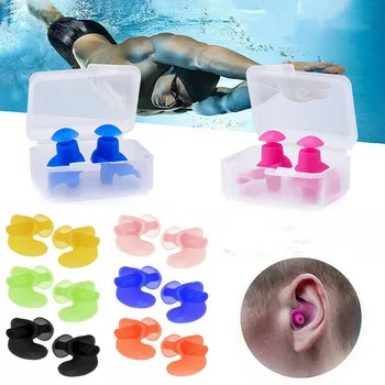 Füldugók Vízi sportok Úszás kiegészítők Szilikon puha hordozható porálló füldugók dobozzal Búvárvíz vízálló füldugó