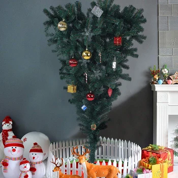 5 Ft Fejjel lefelé prémium műkarácsonyfa tömör fém állvánnyal, ünnepi beltéri és kültéri dekorációval