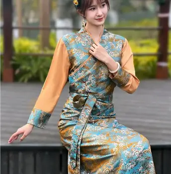 Kínai etnikai stílusú ruha tibeti kangba tibeti köntös