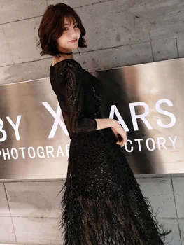 Bankett estélyi ruha Női 2023 Új fekete középhosszú híresség temperamentum ruha Csúcskategóriás éves találkozó