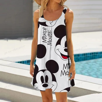 Női A-vonalú ruha divat Disney Minnie Mickey 3D nyomtatású térdig érő ruha ujjatlan tavaszi nyári alkalmi mindennapi ruha 2023