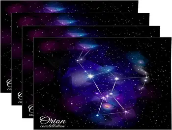 Fekete Orion csillagkép tányéralátétek lila csillagászati tányéralátétek étkezőasztalhoz Asztalneműk Hőszigetelő asztalszőnyegek 12x18 4 DB-ban