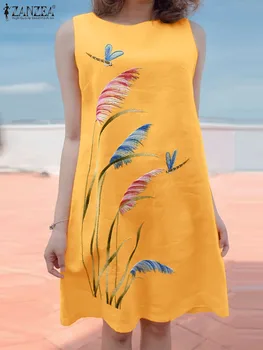 ZANZEA Bohemain Nyári Tankok Női ruha Alkalmi Virágmintás Vestidos Beach Sundress Elegáns bő ruhák Térdig érő köntös