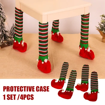 4Db karácsonyi asztal láb zokni szék lábvédő padlóvédők csíkok manó láb zokni DIY party zokni karácsonyi asztal lábvédő