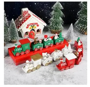 Darab karácsonyi vonatdekoráció ajándék aranyos fa vonat készlet Gyermek karácsonyi zsúr ajándék játékok kristály díszkészlet