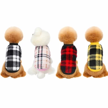 Téli meleg kisállat kutya ruhák vintage kockás meleg gyapjú kisállat kutya kabát felszerelés kis kutyáknak Chihuahua mopsz pulóver ruházat