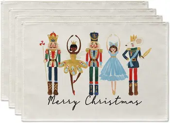 Akvarell diótörők Karácsonyi bálok Boldog karácsonyt tányéralátétek készlet 4 db 12x18 hüvelykes szezonális téli ünnepi asztali szőnyegből álló bulihoz