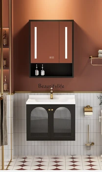 Francia stílusú retro fürdőszobaszekrény kombináció tölgy festék mosdó fürdőszoba kerámia integrált kézmosó mosdóállvány