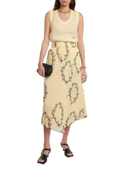 Tavaszi sifon szabálytalan közepes hosszúságú sárga mintás szoknyák Női elegáns elegáns design Sense Elegáns rugalmas derék lélegző vestidos