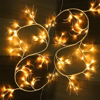 48LED megvilágított nyírfüzér meleg fehér szőlő tündér fény 7.3FT Nyír szőlő fény Karácsonyi ágak Szőlő fény fali dekorációhoz