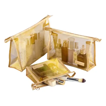 Divat arany csillogó háló Nylon átlátszó kozmetikai táskák Bagette táska átlátszó szervező szépségápolási kozmetikai tasak kicsi nőknek