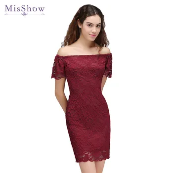 MisShow Burgundi csipke rövid női ruha szexi hüvely Mini Night Club Party ruhák rövid ujjú virágos csipke szegély szoknya