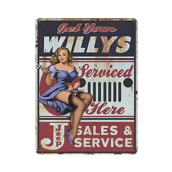 PPFINE fém ón jel Szerezd meg a Willys Pin Up lányodat Vintage ón poszter Fém jel fali dekoráció Country Kitchen Home Garage Deco