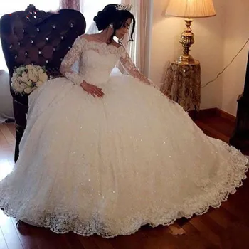 Hosszú ujjú csipke esküvői ruhák tüll plusz méretű báli ruha vállról menyasszonyi menyasszonyi esküvői gyomláló ruhák esküvői ruhák 2019