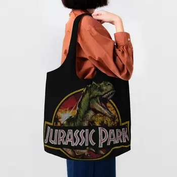 Újrahasznosítás Jurassic Parks bevásárlótáska női vállvászon táska Mosható dinoszaurusz világ élelmiszerbolt bevásárlótáskák kézitáskák