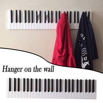 Újonnan zongora fa kabáttartók Zongorabillentyűk falra szerelhető kabát Hook akasztó fali dekoráció Kalap tároló állvány Fa polc