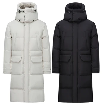 Új téli női és férfi kabát Kiváló minőségű hosszú kabát Couples Fashion Hood szélálló 90% fehér kacsakabát alkalmi vastag meleg