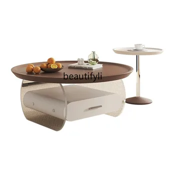 kerek krémszínű dohányzóasztal Nappali Home Modern egyszerű akril kis asztal Francia stílusú dohányzóasztal