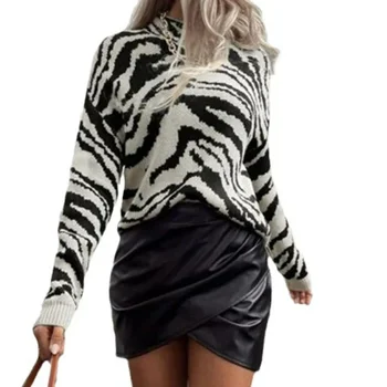 Zebra kötött divat kerek nyakú hosszú ujjú meleg bő pulóver őszi tél Új utcai hippi ruházat nőknek