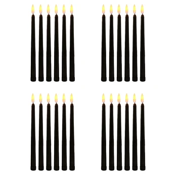 csomag 24 fekete LED születésnapi gyertyával, sárga láng nélküli villogó akkumulátorral működő LED Halloween gyertyák