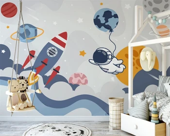beibehang Testreszabott modern új papírpeint Északi rajzfilm űrrakéta bolygó űrhajós gyermek szoba háttérkép