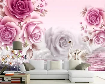 Egyéni tapéta romantikus rózsa hattyútó háttér falfestmény lakberendezés nappali hálószoba Dekoratív festés 3D tapéta