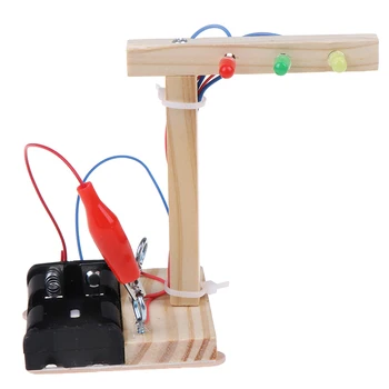 1 X DIY gyerekek tudományos kísérlet DIY játékok Mini fa közlekedési lámpa Gizmo játékok készlet Fa, műanyag, Elektronikus alkatrész 