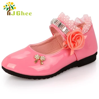 J Ghee Tavasz Ősz Új divat Lányok Cipők Patent PU bőr strassz Gyöngyfűzés Virágos csipke hercegnő Gyerek Egyszemélyes cipő 4 Szín