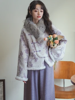 Új kínai stílus Továbbfejlesztett Cheongsam női őszi és téli felső széles szárú nadrág Lány nemzeti stílusú öltöny