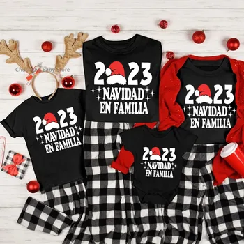 Új 2023 Navidad en Familia ingek Hozzáillő pamut apa anya gyerek póló baba romper vicces családi megjelenés karácsonyi parti ruhák