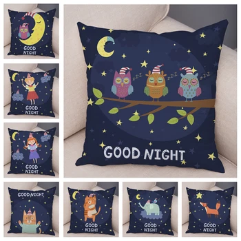Jó éjszakát szép rajzfilm állatpárnahuzat gyerekeknek szoba kanapé Aranyos macska róka bagoly párnahuzat puha plüss párnahuzat 45x45cm