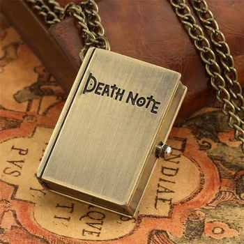 Sdotter Vintage zsebóra Death Note Book Négyzet alakú kvarc órák Férfi rajongók Ajándéktárgyak Diákok Ajándékok Nyaklánc Relogio Saa