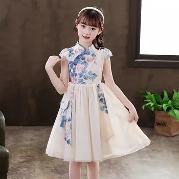 Aranyos lányok Kínai Hanfu Cheongsam Gyerekek Tangsuit Gyerek Party ruhák Qipao esküvői virág lány ruha újévi ruházatAjándék