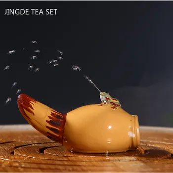 Yixing lila agyag tea kisállat szobor díszek kreatív vízpermet béka lótusz gyökér tea játék dekoráció teáskészlet Decore kézművesség