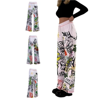 Hölgyek személyre szabott bő nadrág Nyár ősz lányok Kreatív graffiti nyomtatás Alkalmi hosszú nadrág vásárláshoz Randevú