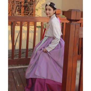 Hagyományos koreai ruházat Hanbok ruha nőknek Ősi palotaköntös V-nyakú Nemzeti Előadás Fesztivál Ruha Női jelmez