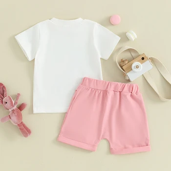 Toddler Baby Girl Boy Clothes Easter Short Sleeve Third Spint Top Shorts zsebbel Aranyos nyári ruha 2db szett