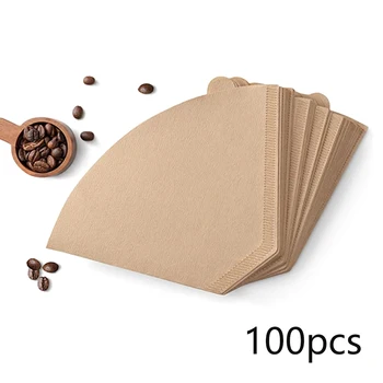 100Pcs eldobható természetes fehérítetlen kúpos kávészűrők Rönkpépes papírok Szűrők