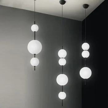 Posztmodern LED függőlámpák Fehér üveggyöngyök Otthoni dekoráció Függő csillárok Világító bár Kávézó Konyha Kerek gömblámpa