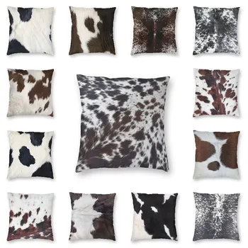 Cowhide Art Rusztikus állati szőrme mintás párnahuzatok kanapé nappali bőr bőr négyzet alakú takaró párnahuzat 40x40