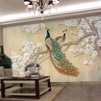fotó fali papír lakberendezés modern művészeti festék Kínai nappali hálószoba TV háttér madár Páva magnólia falfestmény lakberendezés