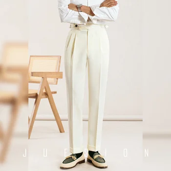 Barna szabadidő egyenes magas derekú nadrág Férfi sokoldalú irodai nadrág Divat Üzleti olasz Paris gombnadrág divat