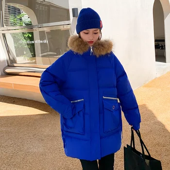 Nők Parkas hosszú szőrme kapucnis pamutkabát 2023 téli új divat laza meleg kabát ruházat női