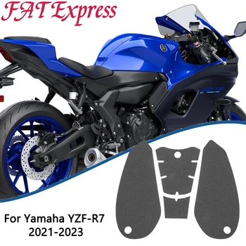 Fekete motorkerékpár üzemanyagtartály-párna készlet Yamaha YZF-R7 YZF R7 2021-2023 tartozékokhoz Gáz vontatópárnák védő burkolat matrica