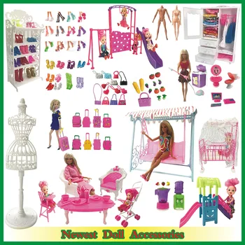 NK Mix baba kiegészítők Cipő állvány Playhouse bútor Mini hinta játék Barbie baba Kelly baba számára Gyerek ajándék DIY játékok JJ
